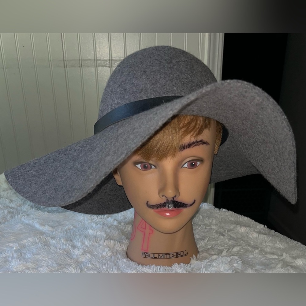 H & M 100% Wool Gray Wide Brim Floppy Hat